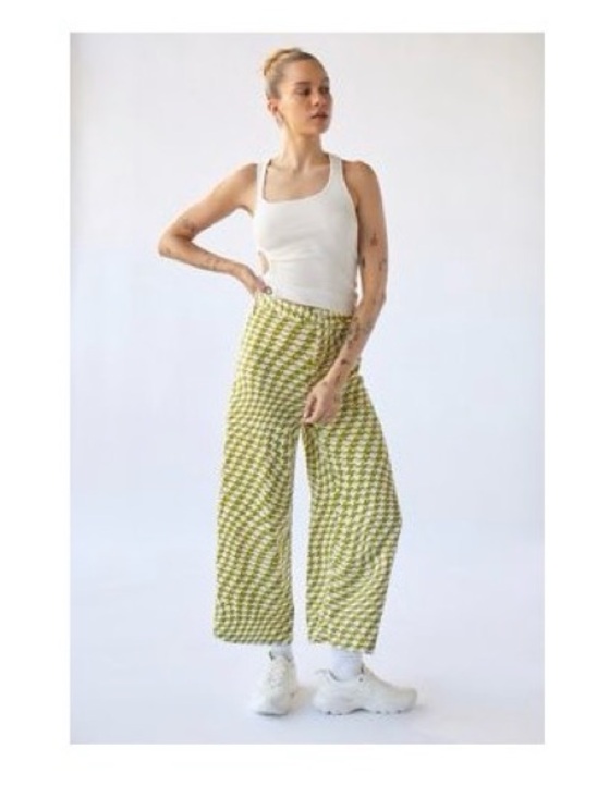 Urban Outfitters Pants - Urban Outfitters Green Check Wide Leg Pants